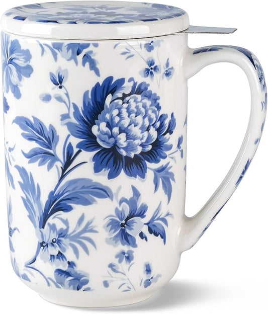 AmorArc Porcelain Tea Mug with Infuser and Lids, 18 Oz Coffee Cup Strainer with Bag Holder for Loose Leaf Tea, Steeping Coffee Mug for House-warming Wedding Birthday Gift