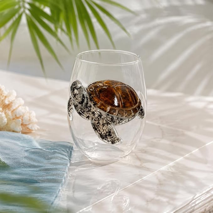 Blue Handmade Stemless Ocean Glass Cup 3D Sculpted White Style 7 | 3D Sculpted Handmade Blue Ring Stemless Glass Ocean Cup Handblown Glassware (White Style 7) - Image 2