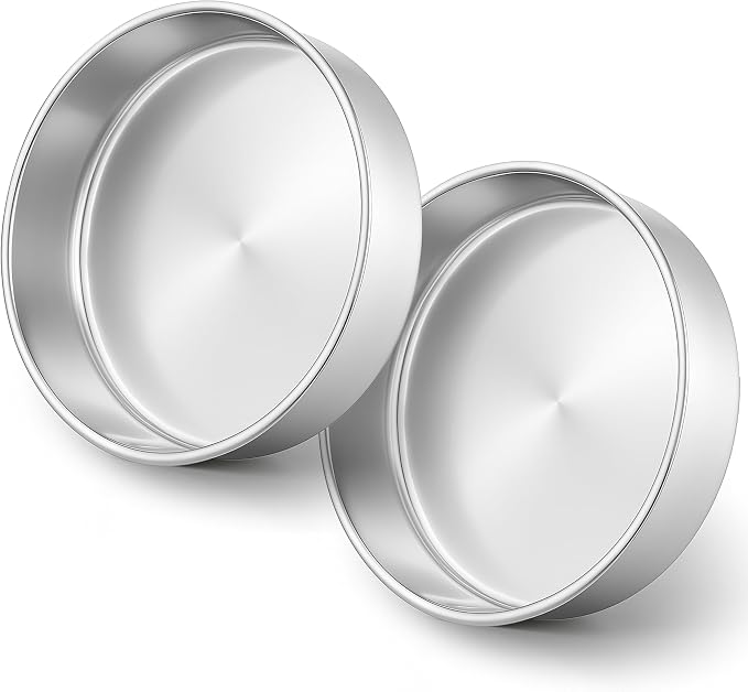 Leonyo Stainless Steel Round 9½ Inch Cake Pans For Baking, 2 Pack | Smash 9½x2Inch Round Cake Baking Pan Tins Set, Outter 10In Metal Circle Layer Tin for Birthday Party, Dishwasher Oven Safe by Leonyo