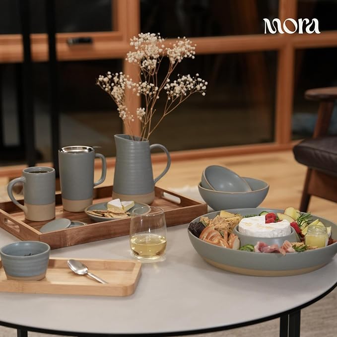 Mora Ceramic Chips and Dip Serving Tray: Large Divided Party Bowl Set for Chips & Salsa, Veggies & Dip, Fruit, Snacks, Entertaining, Hosting, etc. Minimalist Design for the Modern Hostess - Peppercorn - Image 5