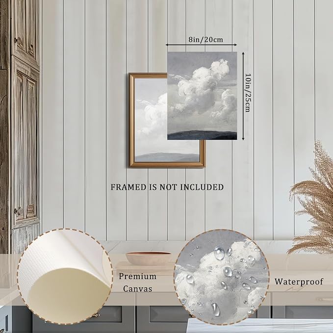 XOCUUI Vintage Unframed Canvas Wall Art, Blue Sky Cloud Oil Painting Wall Art for Living Room, Vintage Antique Retro Bathroom Bedroom Kitchen Office Decor Prints (8x10 Inch) - Image 3