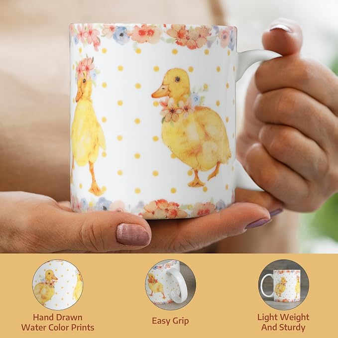 Maison d' Hermine Coffee Mug with Handles Tea Cups (12 Ounce, Pack of 1) | Fine Bone China Coffee Mugs for Hot Beverages Cappuccino Latte Home Spring Summer -Ducklings In Spring - Dancing Ducklings - Image 5
