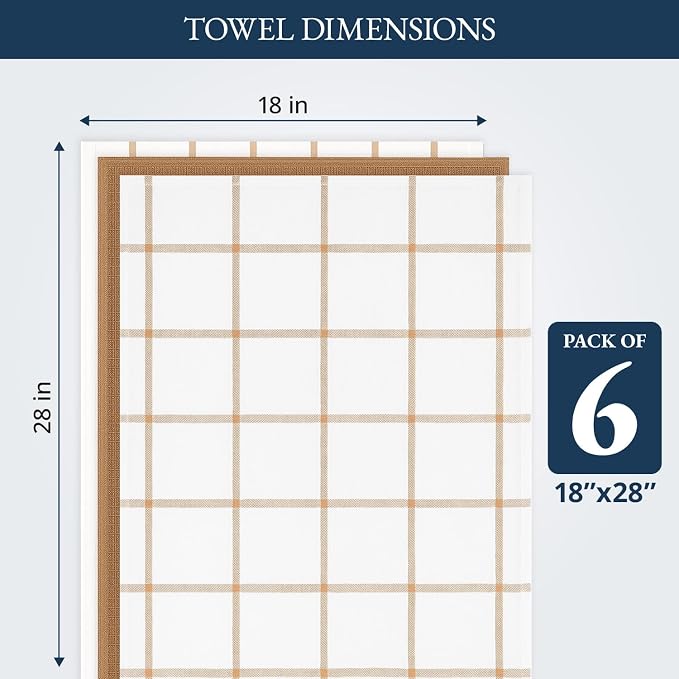 LANE LINEN Cotton Kitchen Towels and Dish Cloths Set, 6-Pack – Absorbent, Quick-Drying Dish Towel, 18" x 28", Soft, Premium Hand and Tea Towels - Beige - Image 3