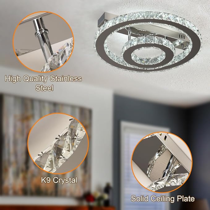 Crystal LED Ceiling Light Chandelier, Modern Semi Flush Mount Lighting Fixture Ceiling Lamp for Living Room, Dining Room, Bedroom, Kitchen Island, Entryway - Image 4