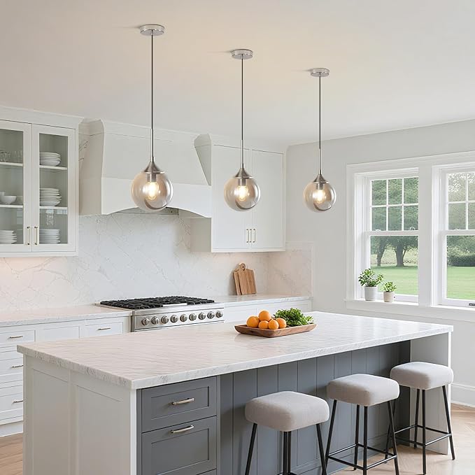 KCO Lighting 7.1” Smoked Glass Pendant Light Single Pendant Light Brushed Nickel Dining Room Light Fixtures Globe Hanging Light Fixture - Image 5