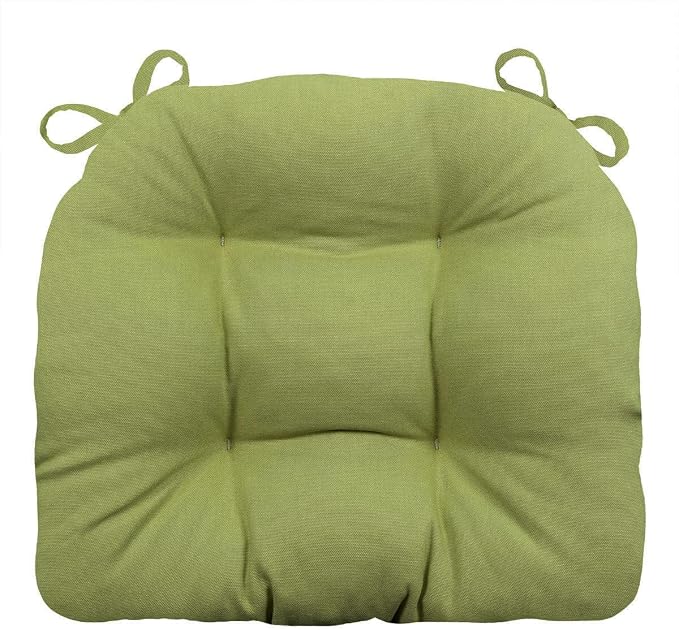 Barnett Home Decor Extra-Thick Dining Chair Pad with Ties - Solid Color Cotton Duck - Reversible, Latex Fill, Tufted Cushion - Pear Green by BarnettHomeDecor