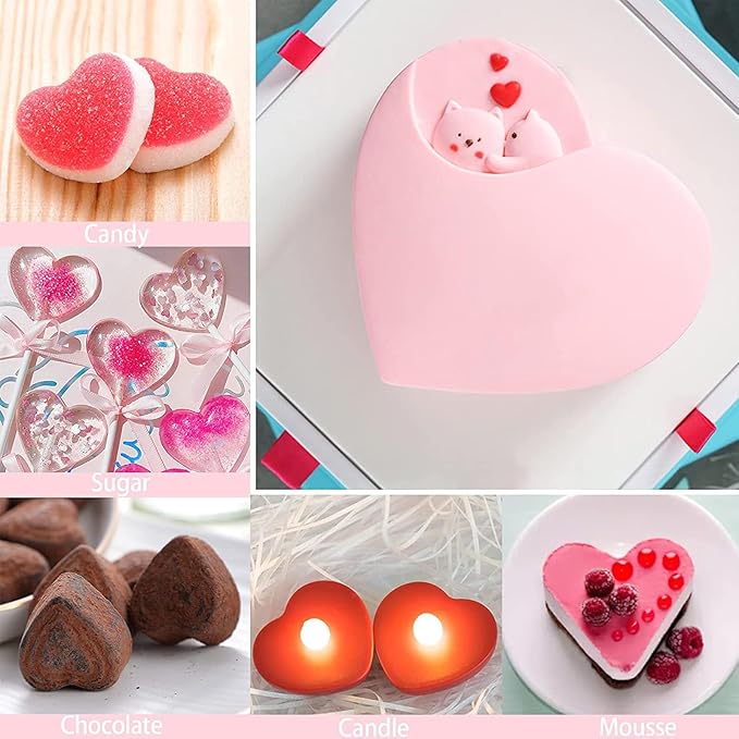 2 Pack Silicone Cake Mold Reusable Small Heart Cake Pan Chocolate Jello Baking Shallow Tray Silicone Mold Valentine's Gift for Mousse Cake Baking, French Dessert, Jello, Pastry（Pink/Red）