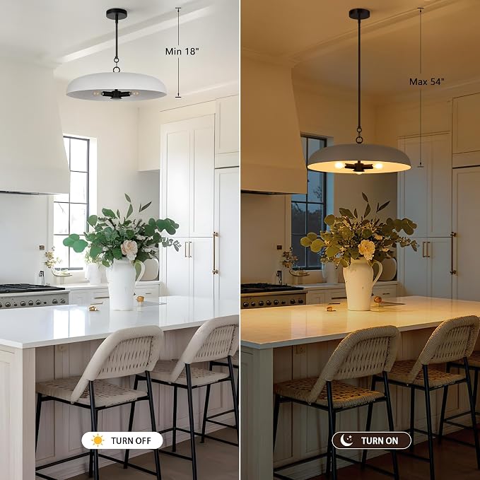 LamQee 20 Inch Oversized Large Pendant Lights, 3-Lights Textured White Modern Dome Chandelier, Rustic Metal Pendant Lighting Fixture Ceiling Hanging for Kitchen Island, Dining Room Over Table, Bar - Image 7