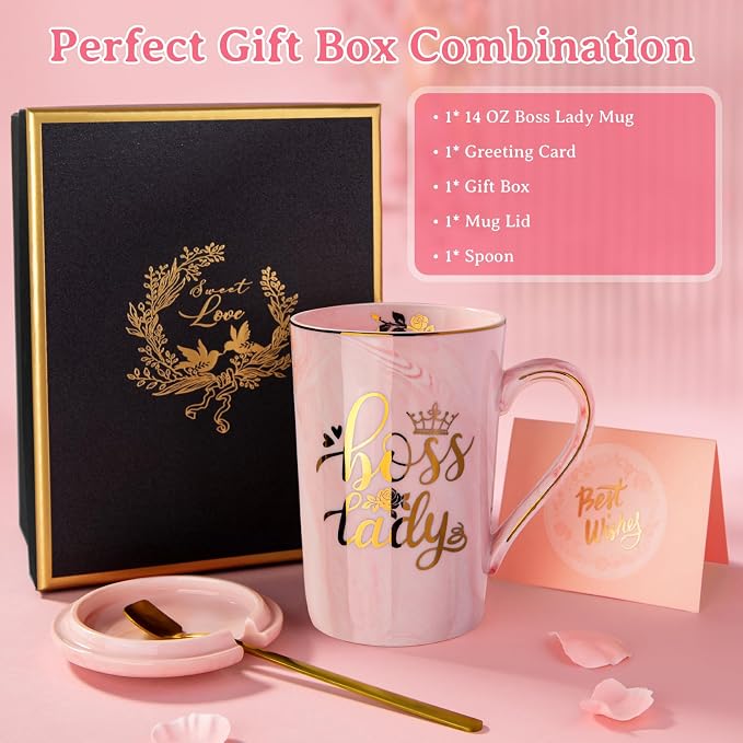 Biching Boss Lady Gifts for Women - Unique Birthday Gift for Women, Friend, Coworkers, Colleagues, Boss Female - Appreciation Mothers Day Gifts - 14Oz Marble Ceramic Coffee Mug Pink | 14Oz Pink Marble Ceramic Coffee Mug Appreciation Christmas Mothers D... - Image 2