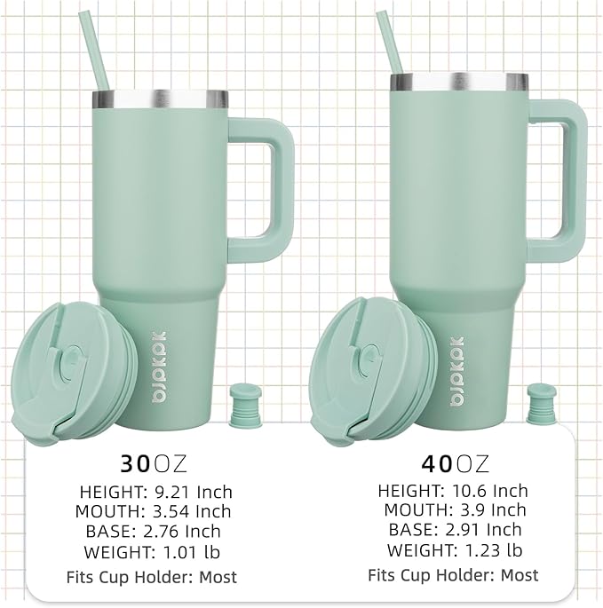 BJPKPK 30 oz Insulated Tumbler with Handle & Straw, Stainless Steel | Double Wall Vacuum Insulation, Leak Proof, BPA Free, Dishwasher Safe, Cupholder Friendly, Travel & Outdoor, Pistachio Green - Image 4