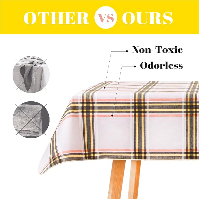 FIFTY FEET 84 * 60 Inch Rectangle Tablecloth, Vinyl Tablecloth with Flannel Backing for Rectangle Tables Waterproof, Spill Proof Plastic Picnic Table Cover for Dining/Camping/Indoor/Outdoor(Plaid-A) - Image 6