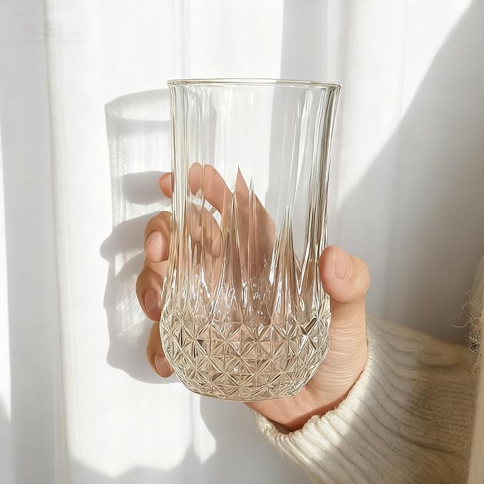 Ruckae Drinking Glasses Set of 8,11 oz and 7 oz Kitchen Water Glass Cups Set,Clear Curvature Glassware Dishwasher Safe,Mixed Drinkware for Beer,Juice,Cocktail,Whiskey,Milk and Various Mixed Drinks - Image 5
