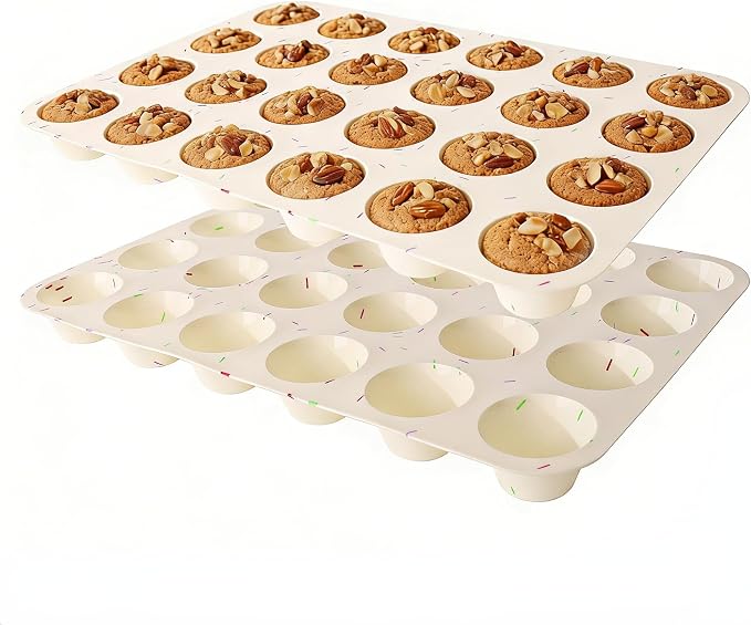 Silicone Mini Muffin Pan, 24 Cup Nonstick Mini Cupcake Pan 2Pcs | Food-Grade Silicone Muffin Tin, Oven Dishwasher Freezer Safe Silicone Molds for Home Baking DIY, Mini Cupcakes, Egg Bites by Ruinovate