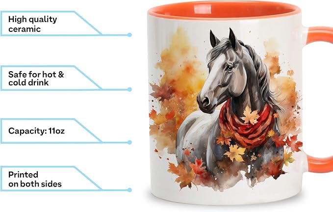 Hyturtle Fall Horse Coffee Mug Gifts For Horse Lovers on Thanksgiving | Autumn Decor, Horse Gift For Women, Durable 11oz ceramic mug, Vivid double-sided fade-resistant print, Comfort grip handle - Image 3