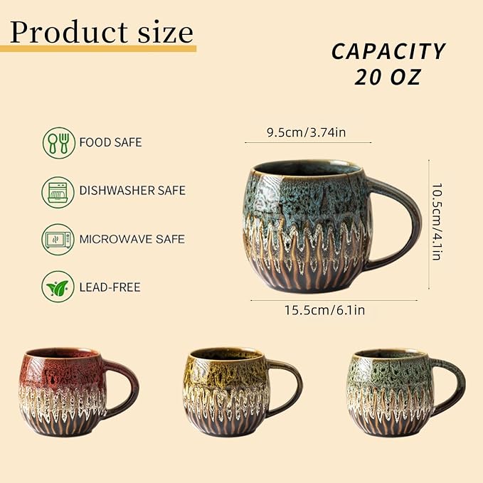 Large Ceramic Coffee Mug - 20oz Big Tea Cup,Blue, Set of 4 | Large Tea Mug, Microwave Safe, Dishwasher Safe - Image 2