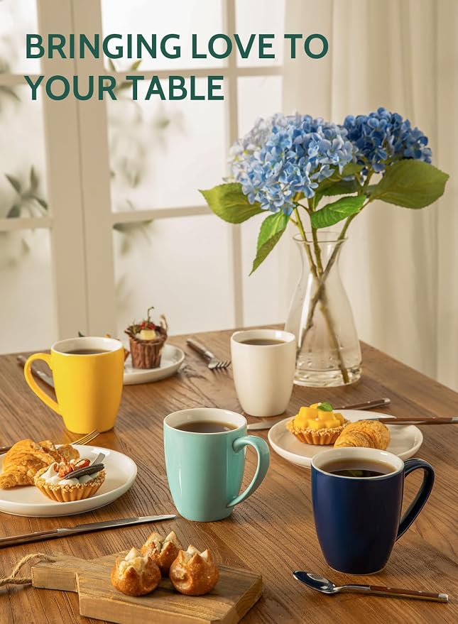 Sweese Porcelain Mugs - 12 Ounce for Coffee, Tea, Mocha and Mulled Drinks - Set of 6, Hot Assorted Colors - Image 2