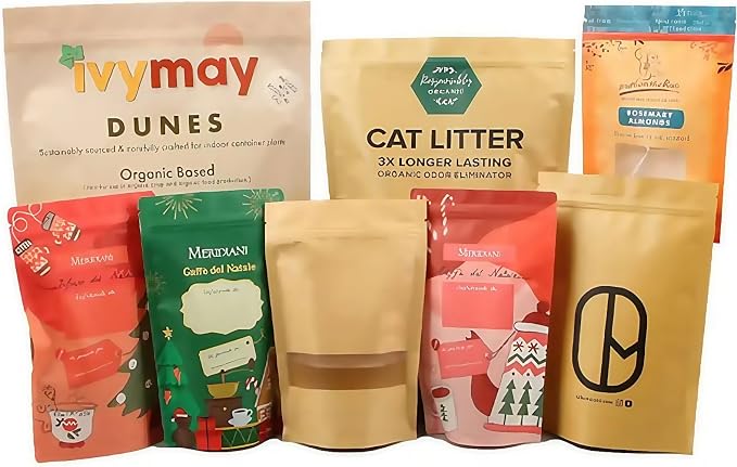 1000Pcs Custom Logo Brown White Kraft PaperBag with Window,Stand up Flat Bottom Paper Bag (Min Order 1000 Pcs), Reusable Zipper Lock Pouches Food Storage Bags by NexLevVac
