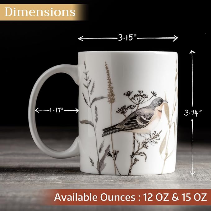 Maison d' Hermine Coffee Mug with Handles Tea Cups (12 Ounce, Pack of 1) | Fine Bone China Coffee Mugs for Hot Beverages Cappuccino Latte Home Spring Summer -Meadow Florals - Brown - Perfect Pasture - Image 4