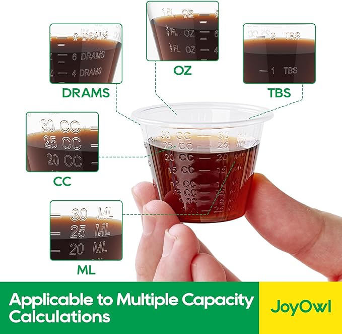 [1800 Count - 1 oz.] Disposable Medicine Cups (30 ml), Small Clear Plastic Measuring Cups for Liquid Medicine, Pills, Resin, and Epoxy