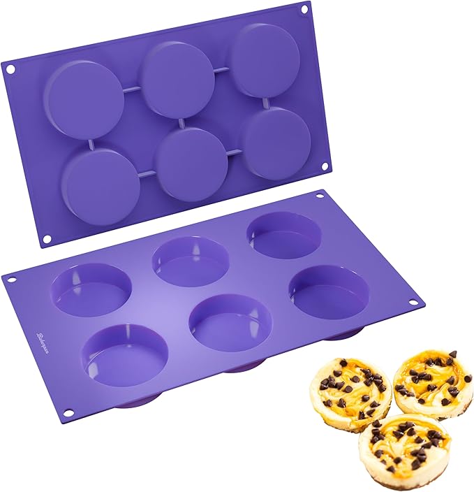 Bakerpan Silicone Muffin Top Pans Non Stick - Set of 2 - Mini Tart Pans, Mini Cheesecake Pan, Whoopie Pie Pan, Cookie Mold, Egg Molds, 2 1/2 Inch Cavity