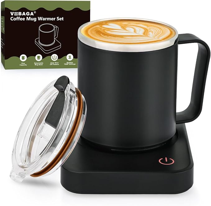 VOBAGA Coffee Mug Warmer Set with Auto Shut Off, 15 oz Coffee Mug Gift Set & 3 Temperature Settings Home Office Desk Accessories Valentine's Day Gift by VOBAGA