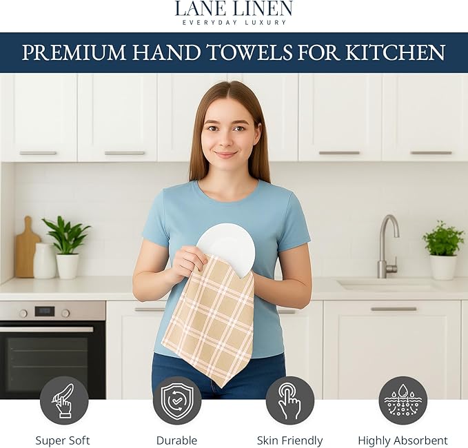 LANE LINEN Cotton Kitchen Towels Set, 4-Pack – Absorbent, Quick-Drying, Premium Dish Towels, Tea Towels, 18" x 28" - Beige - Image 2