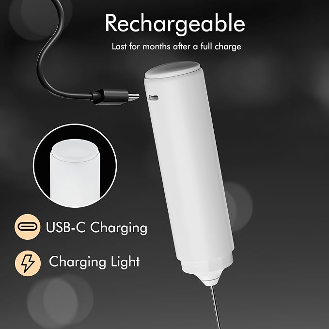 Rechargeable Milk Frother Handheld, 2-IN-1 Dual Spring Whisk Electric Frother Wand for Cappuccino Latte Macchiato, Portable Drink Mixer for Coffee, Matcha, Hot Chocolate - Image 4