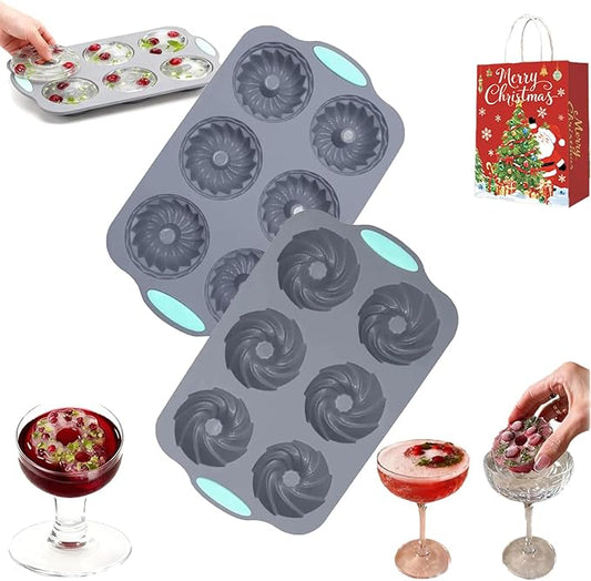 Wreath Ice Mold, 2026 New Christmas Wreath Ice Mold, 6 Hole Silicone DIY Mold, Flexible Silicone Mold for Wreath Ice Cubes, Donuts, Soap & Chocolate, Easy Release (Type-A+Type-B)