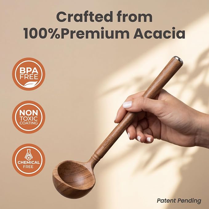 SMIRLY Acacia Wooden Utensil Set with Ceramic Holder & Spoon Rest,12-Piece | Non-Scratch Wooden Spoons for Cooking, Comfortable Grip Luxury Kitchen Gifts for Serving, Nonstick Cookware and Housewarming - Image 3