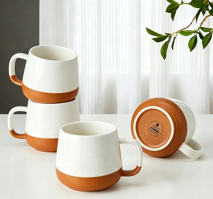 Teocera Ceramic Coffee Mug Set of 4-12 oz Coffee Mugs with Large Handles for Hot or Cold Drinks Like Latte, Cocoa, Tea or Juice - Smooth Ceramic, Dishwasher Safe, Beige by Teocera