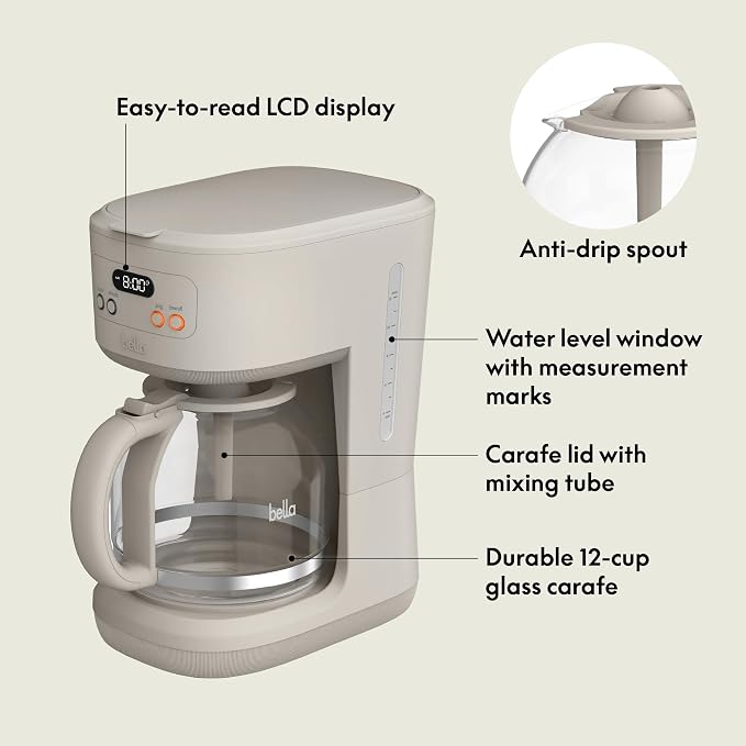 BREW 12-Cup Programmable Coffee Maker with No-Drip Glass Carafe, Oatmilk - Image 2