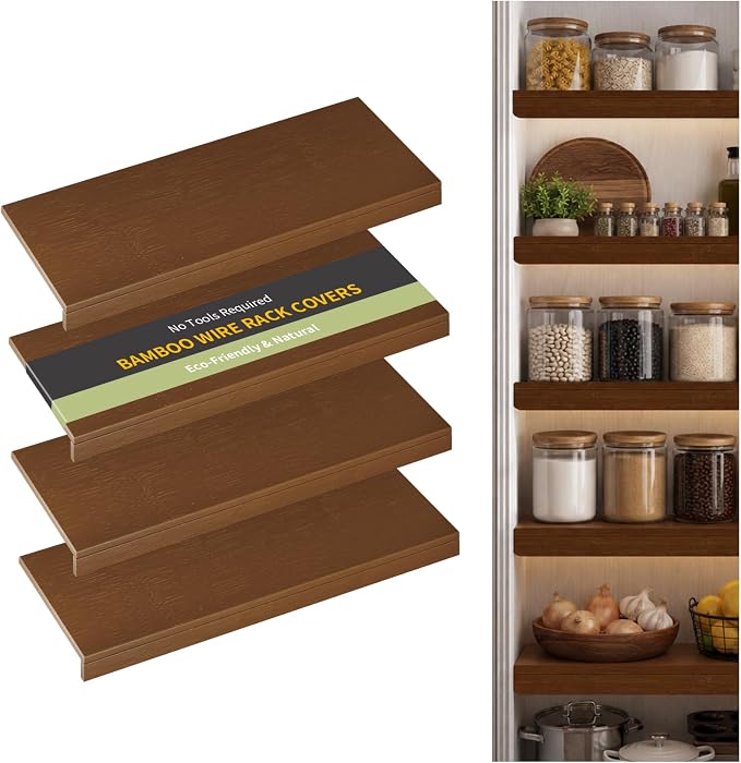 Wire Shelf Covers, Bamboo Wire Rack Covers for Pantry, Closet，Kitchen (4pcs, 40" W x 16" D, Walnut) by ClimbHope
