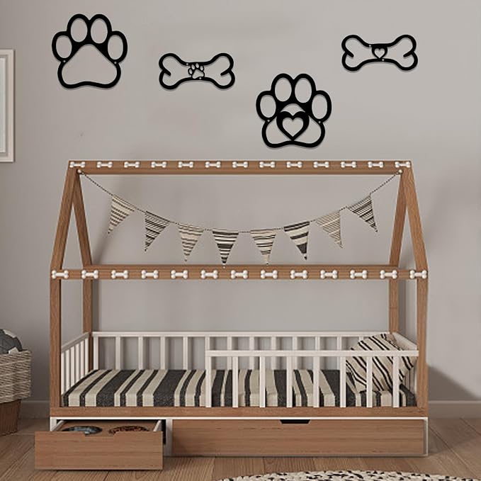 4 PCS Dog Wall Art - Paw & Bone Decor for Dog Lovers' Home by INFUNLY