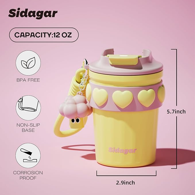 SDGA+ 12 oz Travel Coffee Mug Spill Proof Leak Proof, Stainless Steel Thermal Coffee Cup with Lid, Resuable Cup for Hot and Cold, Portable Tumbler for Women, Golden Sorbet - Image 2