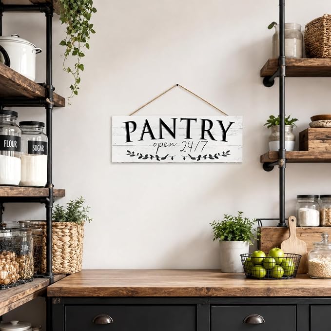 1 KINGO Rustic Pantry Signs Wall Decor: Farmhouse Kitchen Wall Art 6" x 14.5" Canvas Print Decorative Plaque Wall Hanging Open 24/7 Sign for Pantry Dining Room Home Decor - Image 6