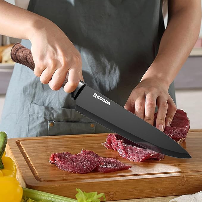 Knife Set,GOODA 9 Piece Kitchen Knife Set with Block and Sharpener, Anti-Rust Stainless Steel Cooking Knives Set for Kitchen, Chef Knife Block Set - Image 4