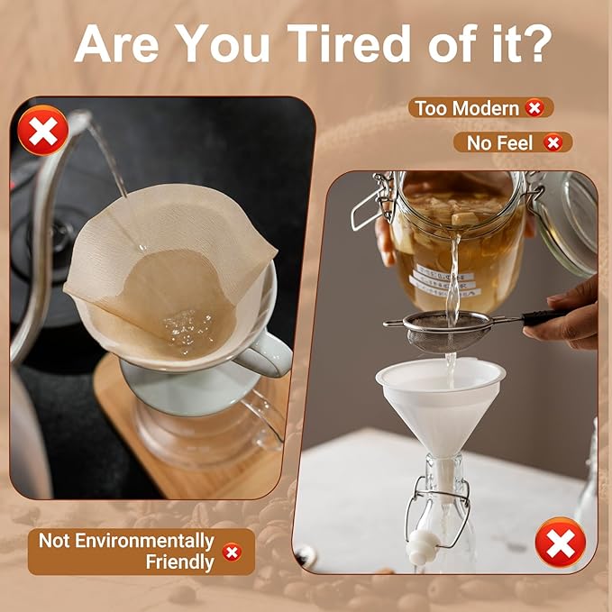 3PCS Coffee Sock Strainer with Wooden Handle, Washable Cloth Coffee Filter, Reusable Coffees Sock Filter for Coffees Shop Home Office Handmade