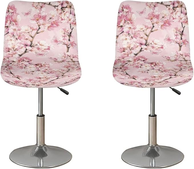 Cherry Blossom Bar Stool Seat Covers, Washable Removable Bar Stool Chair Covers Counter Height Chairs Covers Swivel Barstool Covers Daily Decor by Sellikakes