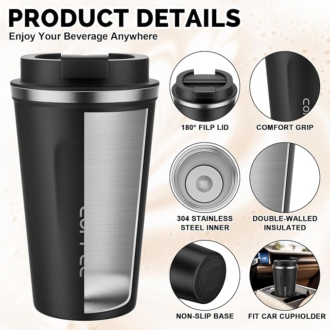 MOMSIV 17oz Travel Coffee Mug, Insulated Coffee Cup with Leakproof Lid | 6-Hour Heat Retention, 360°Leak proof, Vacuum Stainless Steel Double Walled, BPA-free, Reusable And To Go Coffee Mug - Image 6