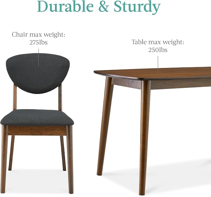 Best Choice Products 5-Piece Dining Set, Compact Mid-Century Modern Table & Chair Set for Home, Apartment w/ 4 Chairs, Padded Seats & Backrests, Wooden Frame - Walnut/Charcoal - Image 6