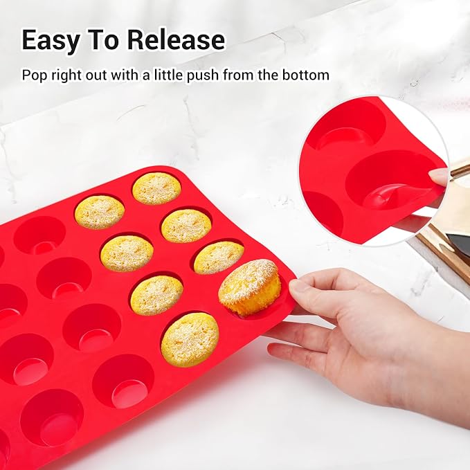 Redfly 2 Pack Silicone Mini Muffin Pan & Cupcake Pans for Baking - 24 Cup Mini Size BPA Free Egg Bites Molds - Image 7