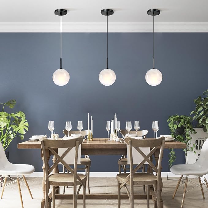 3-Pack Milky Globe Pendant Light Handcrafted Marble Glass Shade Chandelier Mid Century Single Pendant Light Kitchen Island Dining Room Lighting Fixtures Ceiling Hanging - Image 3