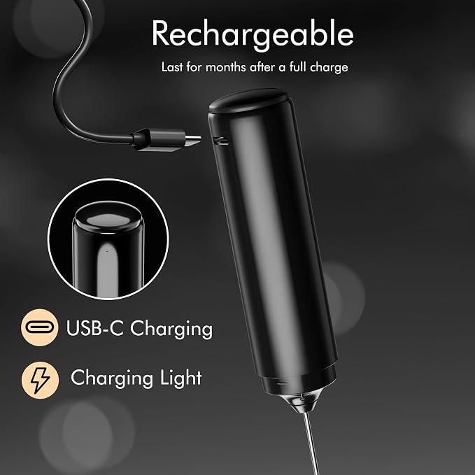 Rechargeable Milk Frother Handheld, 2-IN-1 Dual Spring Whisk Electric Frother Wand for Cappuccino Latte Macchiato, Portable Drink Mixer for Coffee, Matcha, Hot Chocolate - Image 4