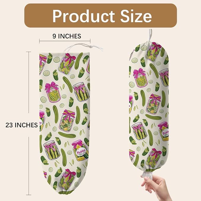 Pickle Plastic Bag Holder Dispenser, Plastic Grocery Bag Organizer & Wall Mount Paper Trash Bags Saver Storage for Kitchen Home Pantry Decor, Pickle Kitchen Decor Shopping Bags Storage Dispenser - Image 2