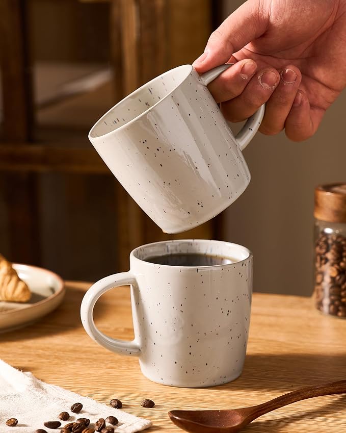 famiware Coffee Mugs Set of 6, Meteor 13 oz Ceramic Mug Cup Set with Handle for Coffee, Tea, Cappuccino, Latte, Milk, Creamy White - Image 3