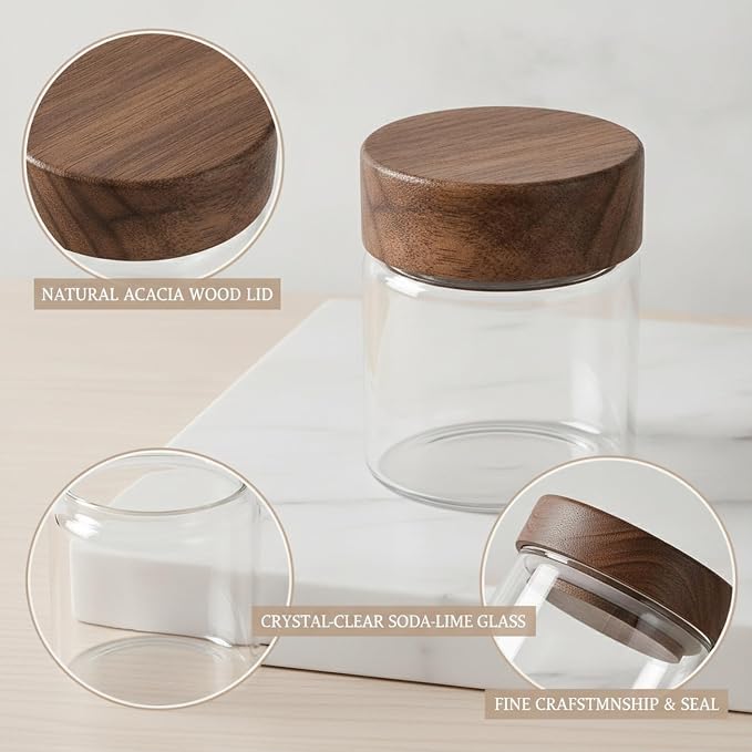 Clear Glass Storage Jar with Acacia Wood Lid - Kitchen Canister for Pantry Organization, Countertop Display, and Dry Food Storage - Image 6