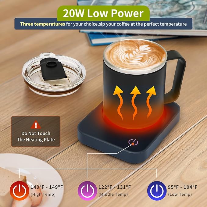 VOBAGA Coffee Mug Warmer Set with Auto Shut Off, 15 oz Coffee Mug Gift Set & 3 Temperature Settings Home Office Desk Accessories Valentine's Day Gift - Image 3