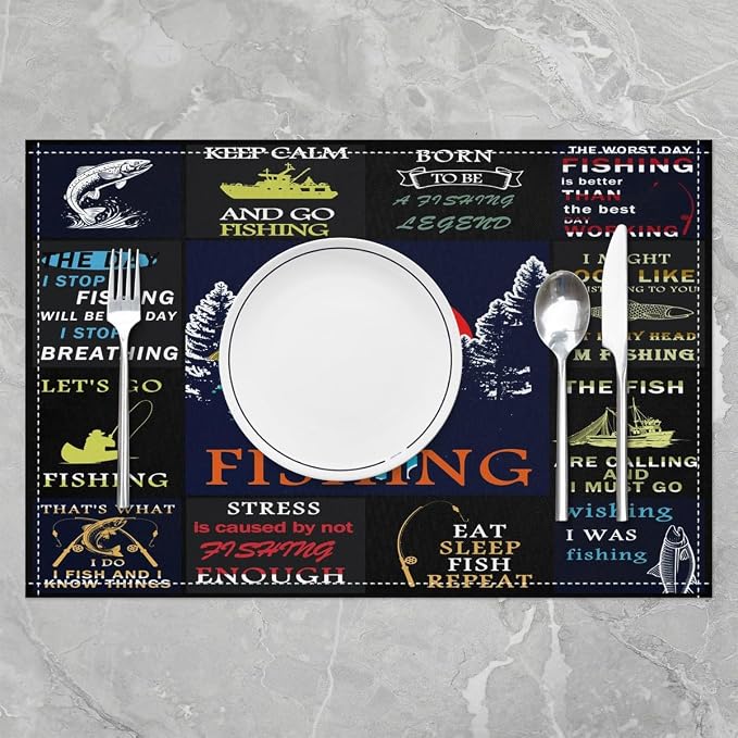 Feelyou Blue Pike Fish Placemats Set of 4 12"x18" Bass Big Fish Table Mats Placemat Fishing and Hunting Placemats for Dining Table Indoor Outdoor Kitchen Swordfish Decor Table Place Mats Fisherman - Image 2