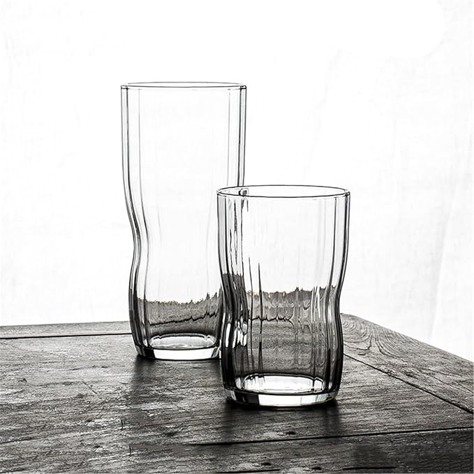 Tea Cup Clear Lead-free Drinking Glasses Ribbed Glassware Water for Cocktails(Small) - Image 6