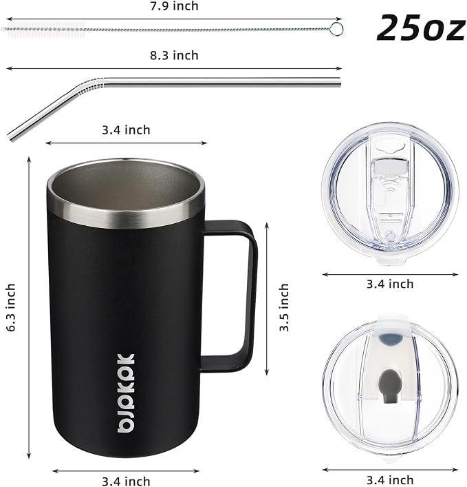 BJPKPK 25oz Insulated Coffee Mug with Handle, Stainless Steel Travel Mug | Keeps Drinks Hot & Cold, Double Wall Vacuum, 2 Lids Included, BPA-Free Coffee Tumbler for Home, Office & Travel - Image 5